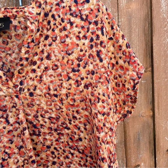 W5 Women’s Orange Red‎ Navy Speckled V Neck Lightweight Blouse Size Large - Picture 6 of 10